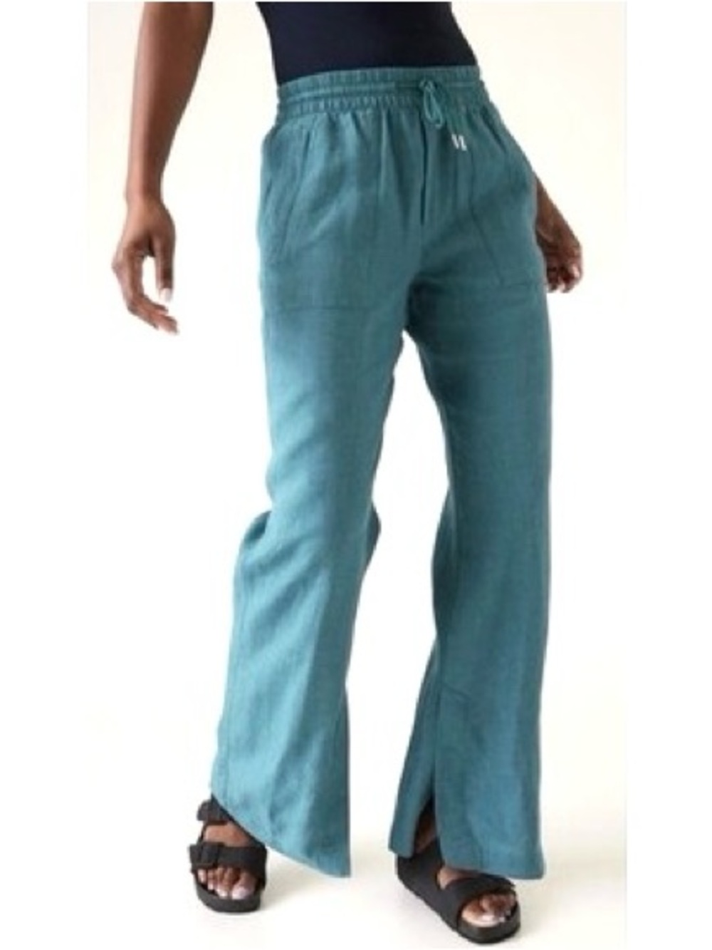 ATHLETA 100% Linen Retreat Wide Leg Boho High Rise Pant Women Size 8 32”